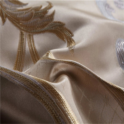 Golden Silk Cotton Luxury Satin Jacquard Bedding Set Queen