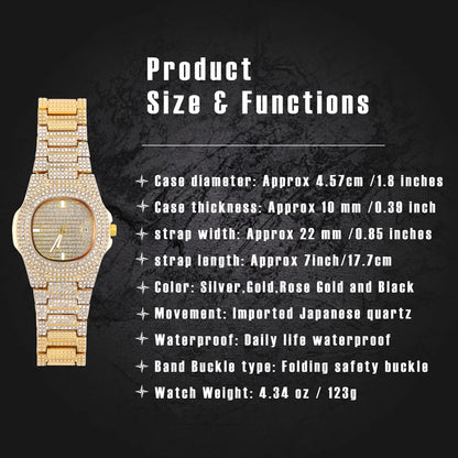 TOPGRILLZ Brand Iced Watch Quartz Gold Color HIP HOP Watches With Micropave