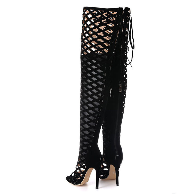 Sexy Peep Toe Cut Out Gladiator Over the Knee High Heels Women Night Club Boots