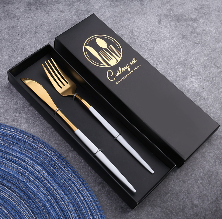 Luxury 18/10  Matte Black Gold Plated Stainless Steel Flatware Cutlery Set