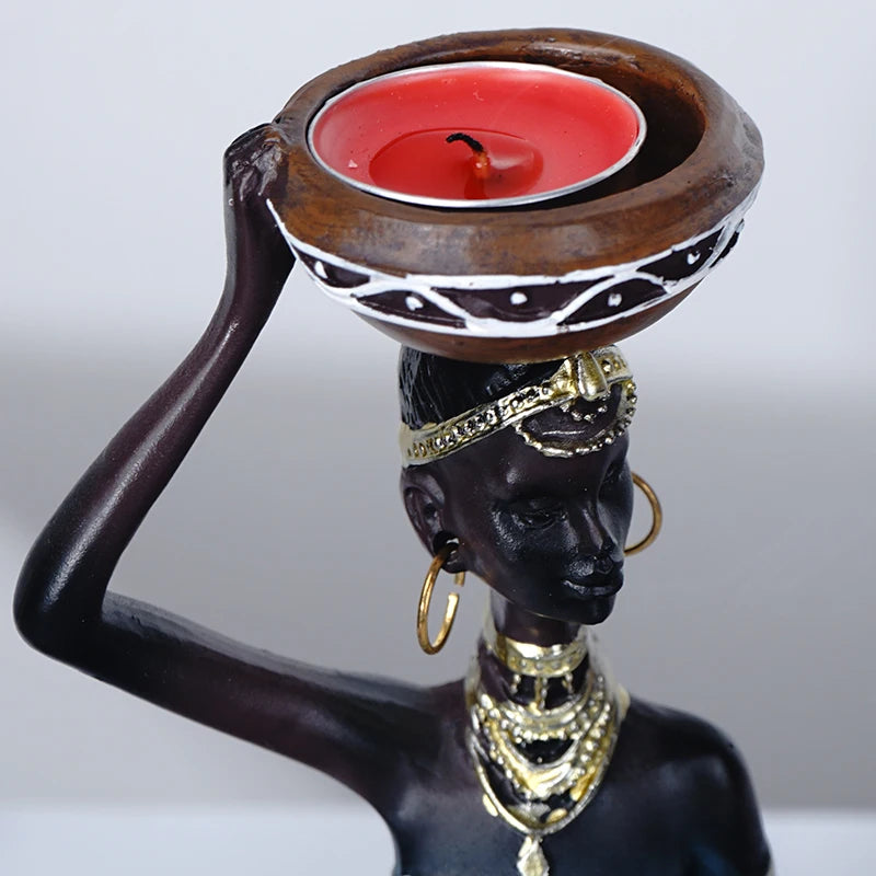 Statue Sculpture Candleholder African Figurines 8.5" Candle Holder