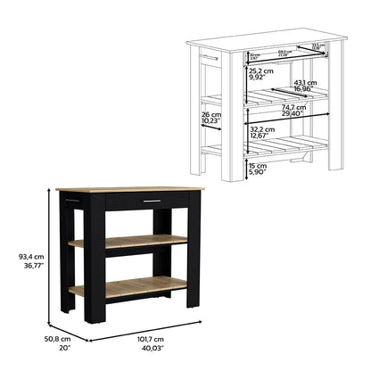 Kitchen Island 40 Inches  Dozza, Kitchen Room, Black / Light Oak