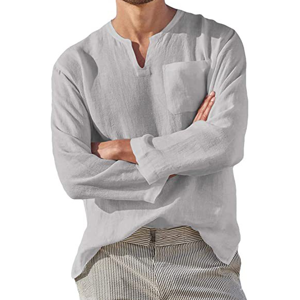 Casual Shirt for Men Solid Color Long Sleeve T-Shirts Men Loose v Neck