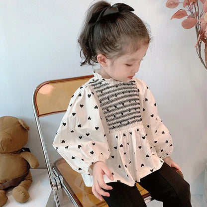 2-8t Toddler Kid Baby Girls Clothes Heart Print Girls Shirt Elegant Loose Top