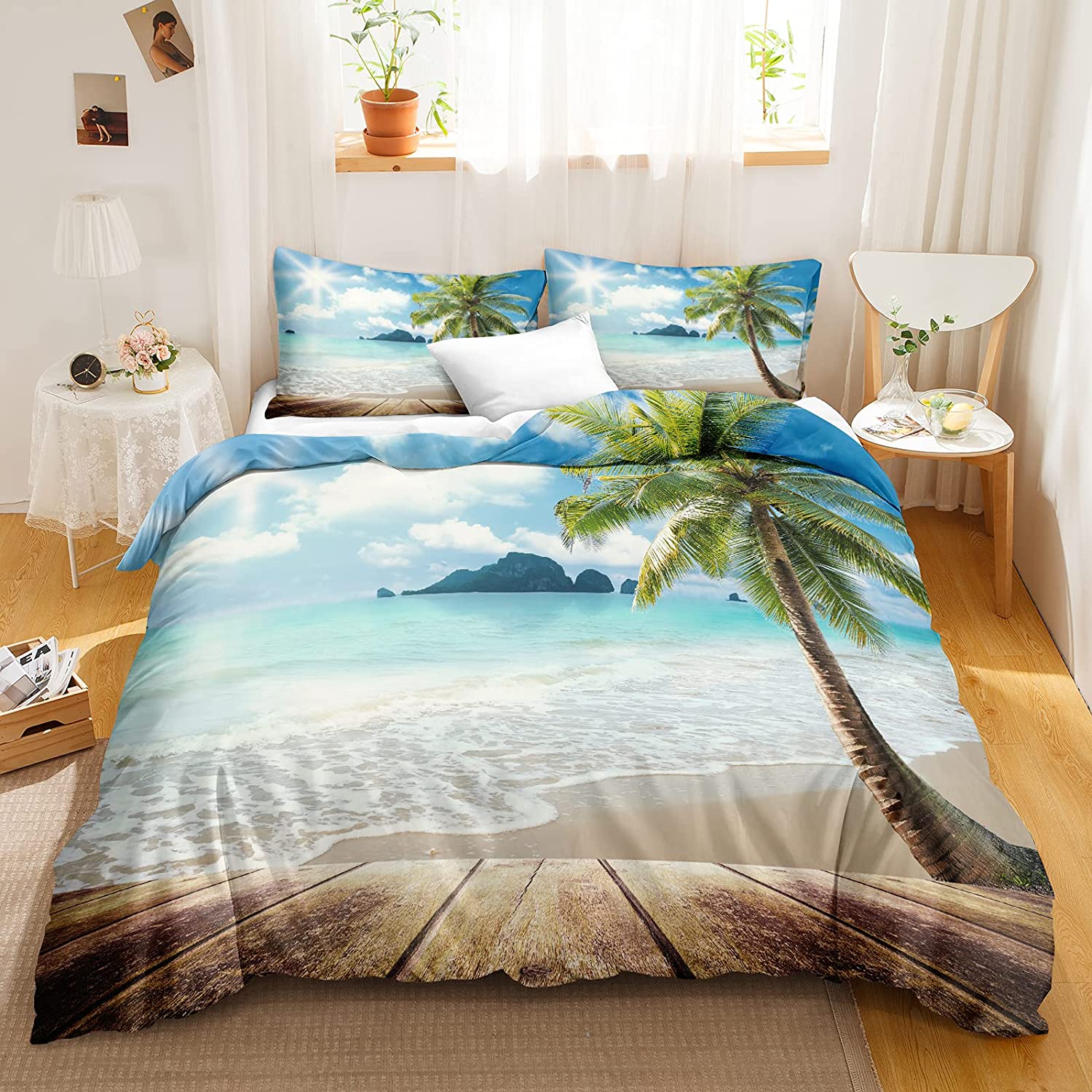 Beach Themed Bedding Set Blue Ocean Duvet Cover Set