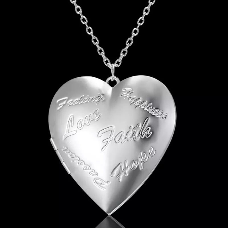 Openable Love Heart Locket Pendant Women Necklace Silver Color Chain Memory