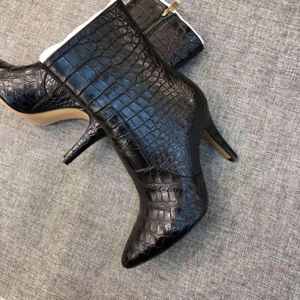 Chue Women Boots Ladies Boots  Crocodile Leather Women Boots  High Heels boots