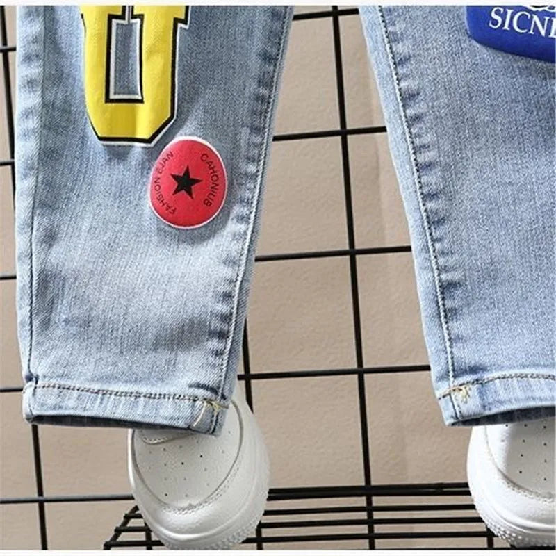 Baby Boy Jeans Pants Child Girls Cartoon Print Denim Trousers 2 3 4 5 6 7 8 Year