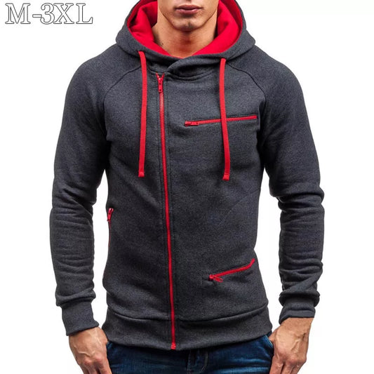 Men Hoodie Sweatshirt New Casual Solid Long Sleeve Mens Hoodies Slim Zipper