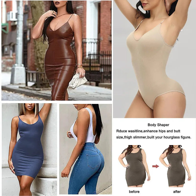 New Women v Neck Spaghetti Strap Bodysuits With Padded Body