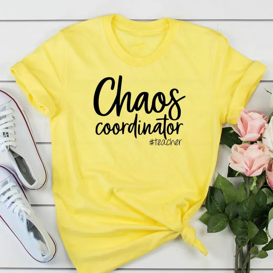Chaos Coordinator Teacher T Shirt Women Short Sleeve Funny T Shirts Cotton Lady