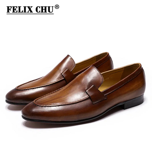 FELIX CHU Designer Fashion Mens Loafers Leather Handmade Black Brown Casual