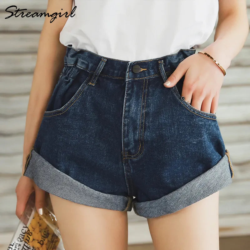 Streamgirl Denim Shorts Women's White Women Short Jeans Khaki Wide Leg Elastic