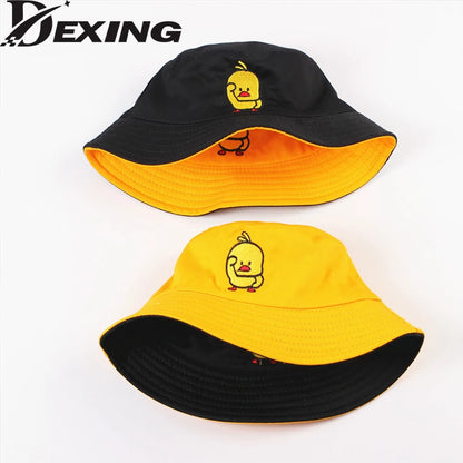 Reversible Black Yellow Duck Bucket Hat for Men Women Summer Sun Hat