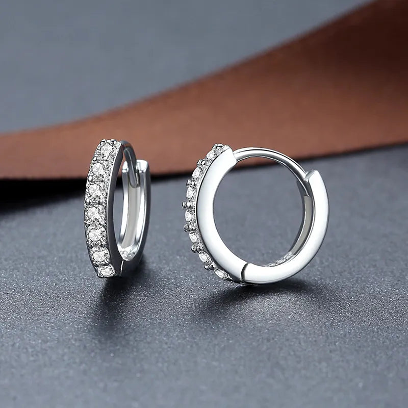 100%  Real 925 Sterling Silver Hoop Earrings for Women Round Circle Earring