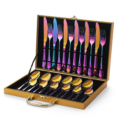 24 Piece Flatware Set Gift , Colorful Romantic Stainless Steel Cutlery Set