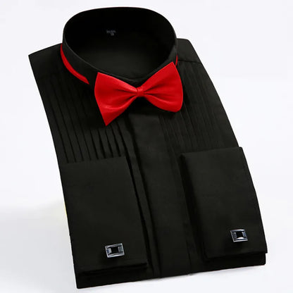 Classic Shirt Men's Wingtip Tuxedo Formal Shirts With Red Black Bow