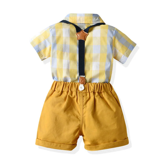 Top and Top Baby Boy Gentleman Clothes Set Toddler Short Shirt+Suspender