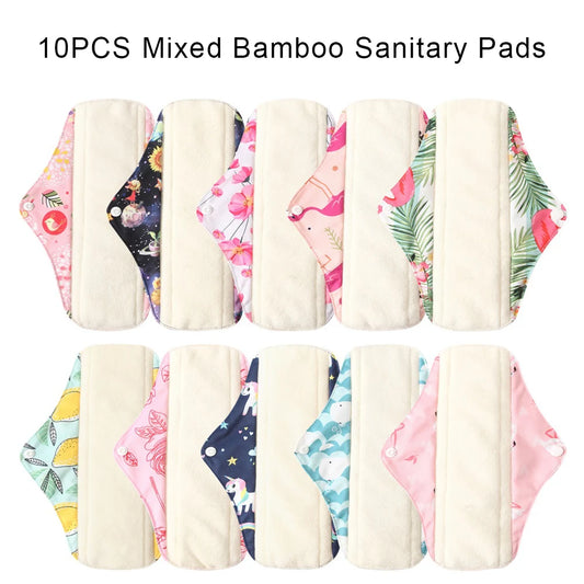 10Pcs Reusable Pads Bamboo Pads Sanitary Pads Washable Charcoal