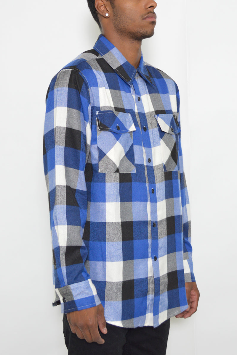 Long Sleeve Checkered Plaid Brushed Flannel