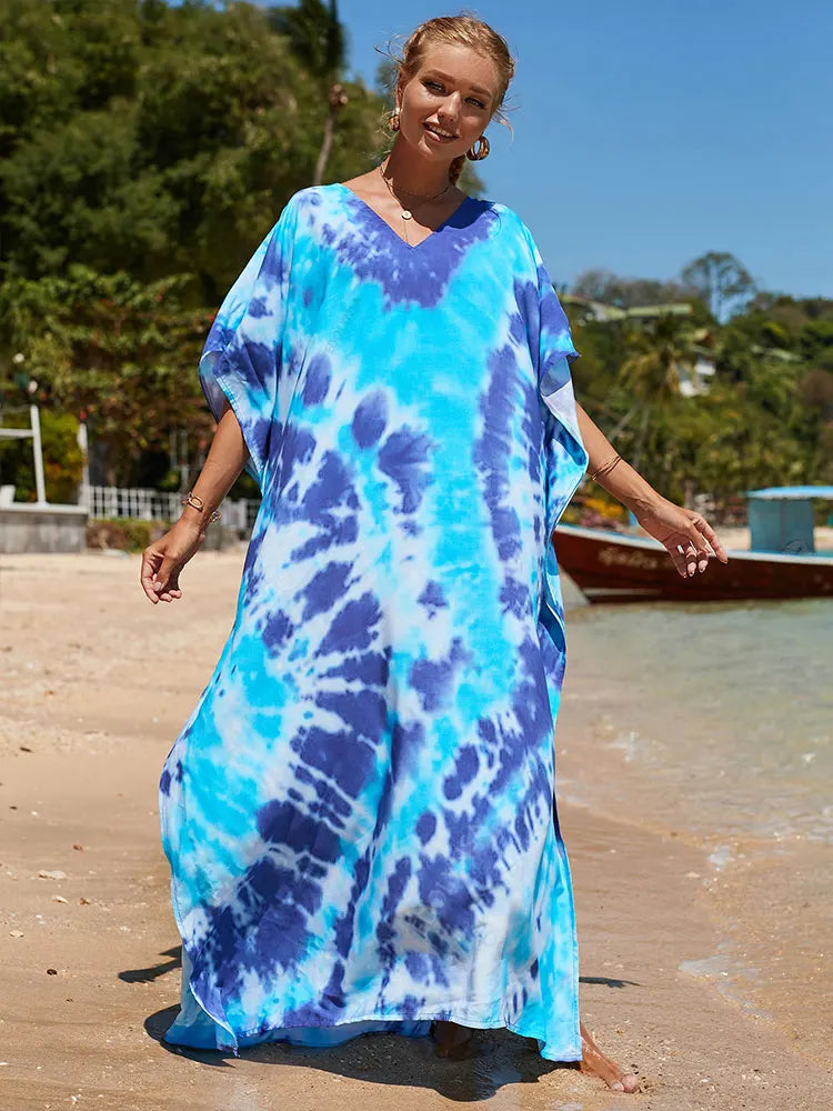 2023 Multicolored Kaftan Bohemian Printed V-Neck Batwing