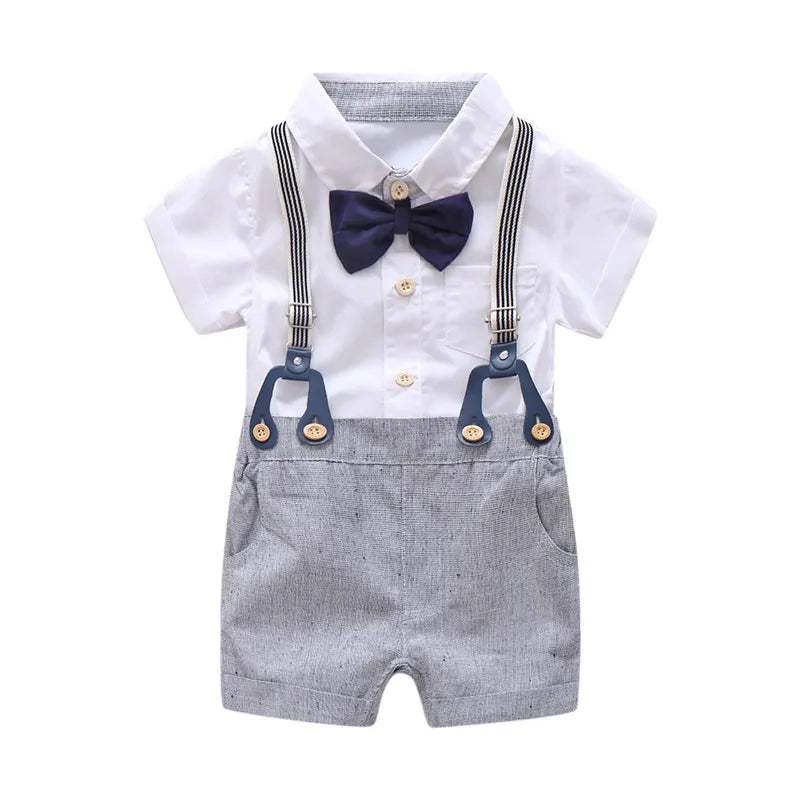 Newborn Baby Boy Summer Formal Clothes Set Bow Wedding Birthday Boys Overall