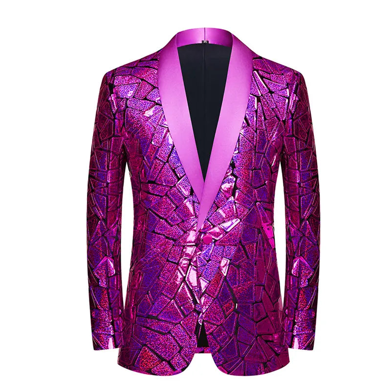 Luxury Laser Sequin Tuxedo Blazer Jacket Men One Button