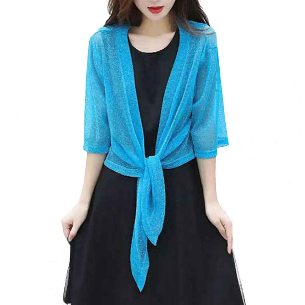 Stylish Jacket Cardigan  Half Sleeve Front Lace-Up Summer Coat