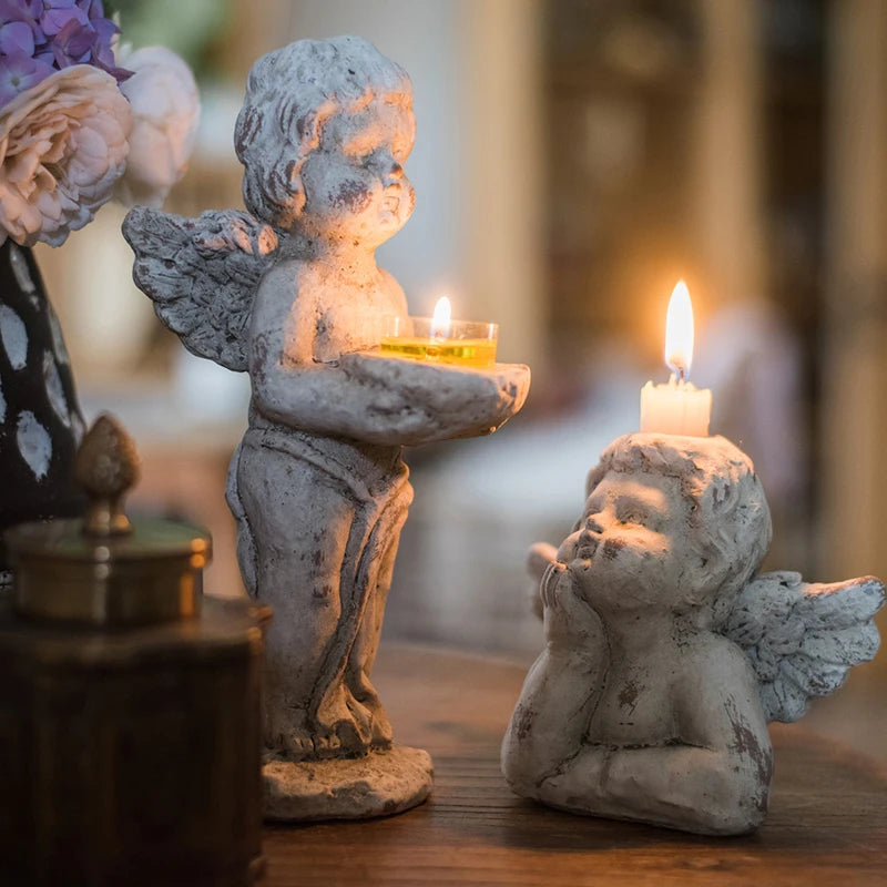 European Retro Angel Candle Holder Literary Nostalgia Cupid Candlesticker Holder