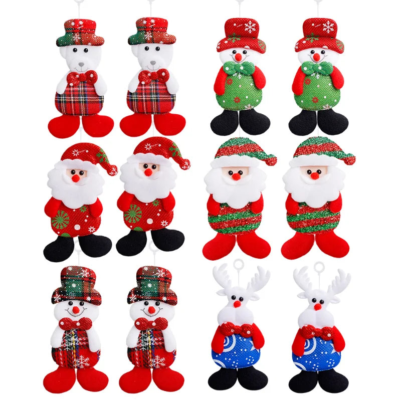 12PCS Christmas Fabric Doll Pendant DIY Xmas Gift Santa Deer Snowman Pendant