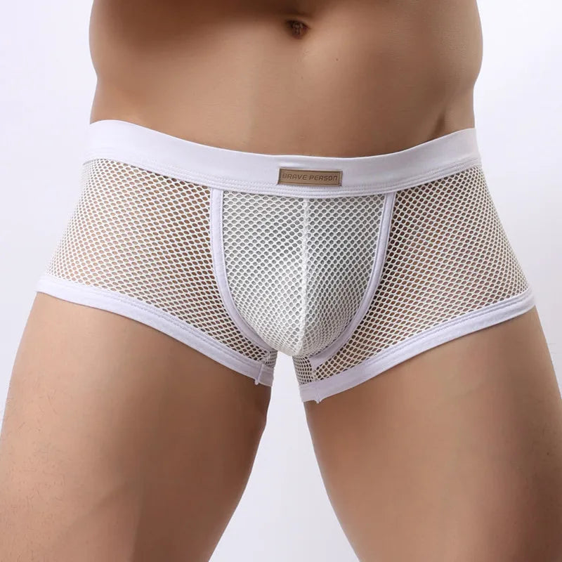 BRAVE PERSON Underwear Men's Boxers Breathable Mesh Hollow Boxer Shorts Sexy