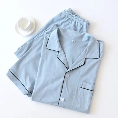 Casual Couple Solid 100% Cotton Pajamas Sets Men Autumn Long-Sleeve Sleepwear