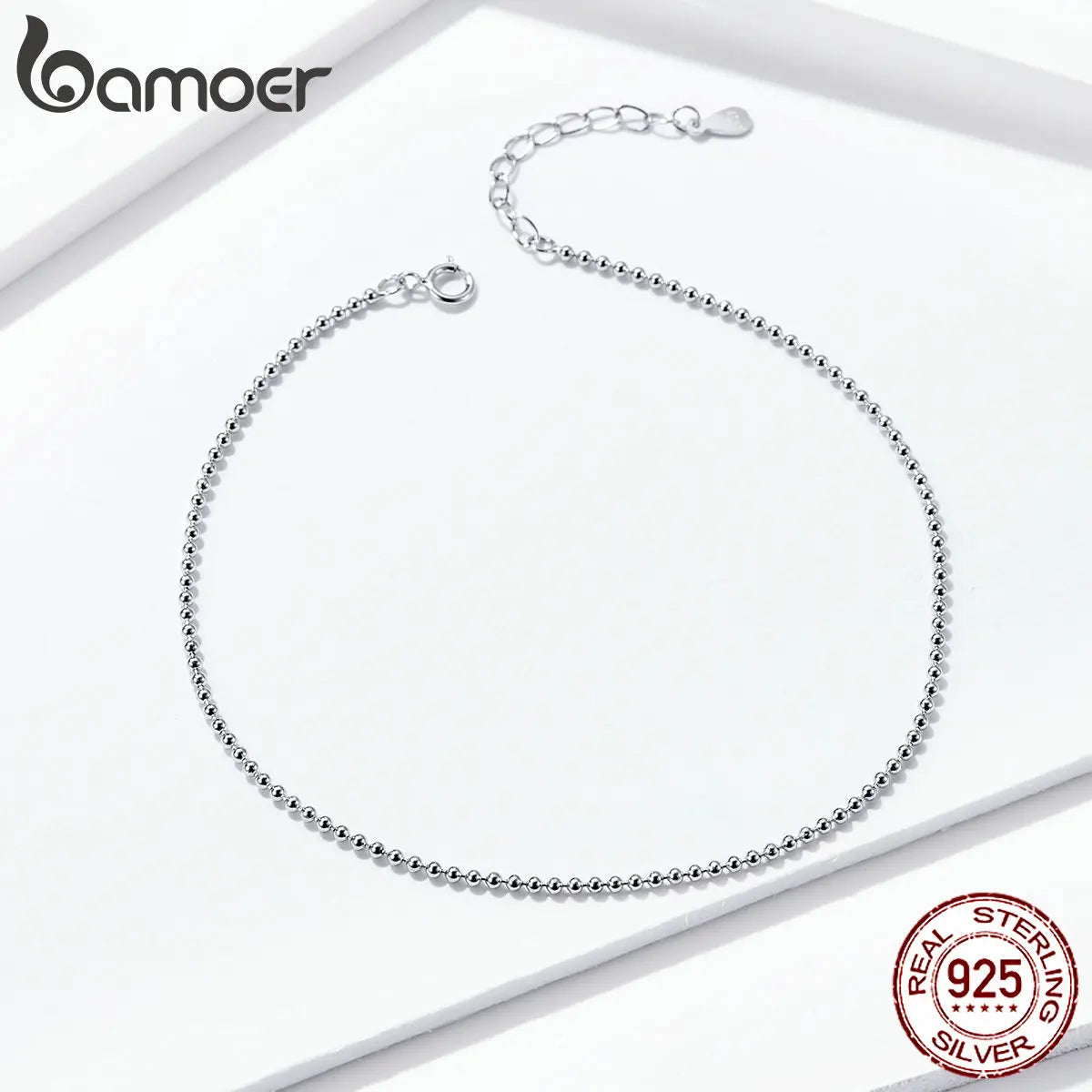 BAMOER Hot Sale Simple Essential Bead Link Anklets for Foot Jewelry Silver