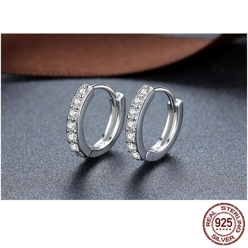 100%  Real 925 Sterling Silver Hoop Earrings for Women Round Circle Earring