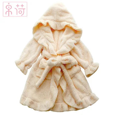 Toddler Baby Boys Girls Flannel Stringy Selvedge Bathrobe Children Sleepwear