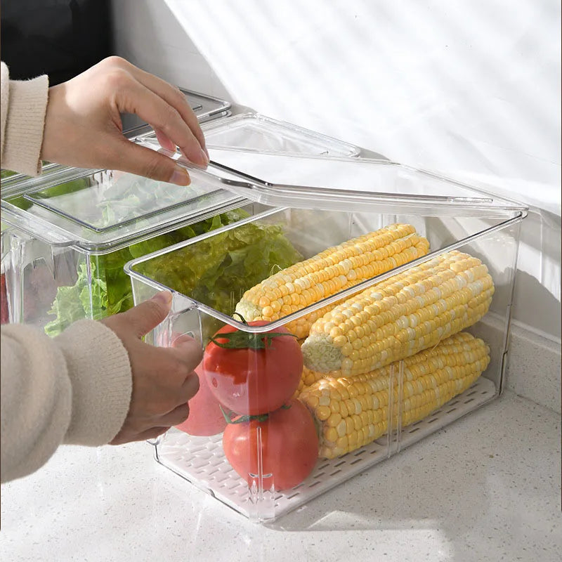 Kitchen Fruit Food Storage Box Refrigerator Organizer With Handle Stackable