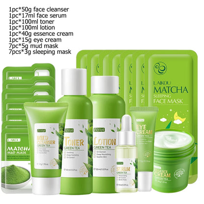 Green Tea Skin Care Kit Korean Cosmetic Moisturizing Acne Exfoliate Beauty