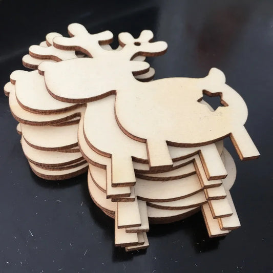 10pcs Unfinished Wooden Deer Christmas Gift Tags Christmas Tree Ornaments