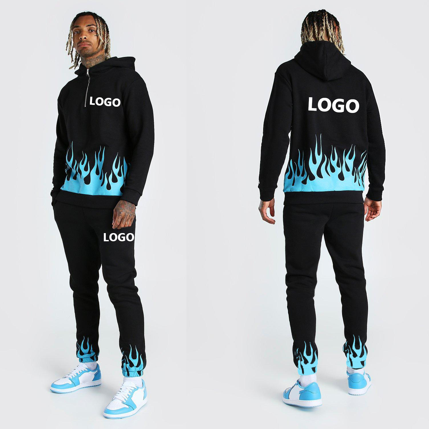 Private Label Logo Hoodies Set Custom Mens Tracksuit 2 Piece Sweatpants Hoodie