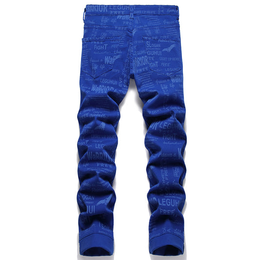 Rts Mens Badge Hole Patch Denim Jeans Men Patchwork Denim Pants Jean Trousers