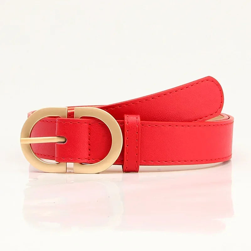 Thin Female Circle Buckles Belt Deduction Side Gold Buckle Jeans Belts Women