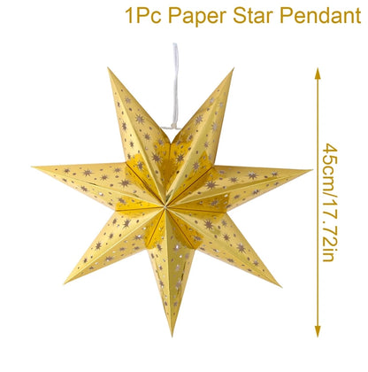 30-75cm Hollow Star Hanging Pendant Eid Mubarak Christmas Decoration 2024