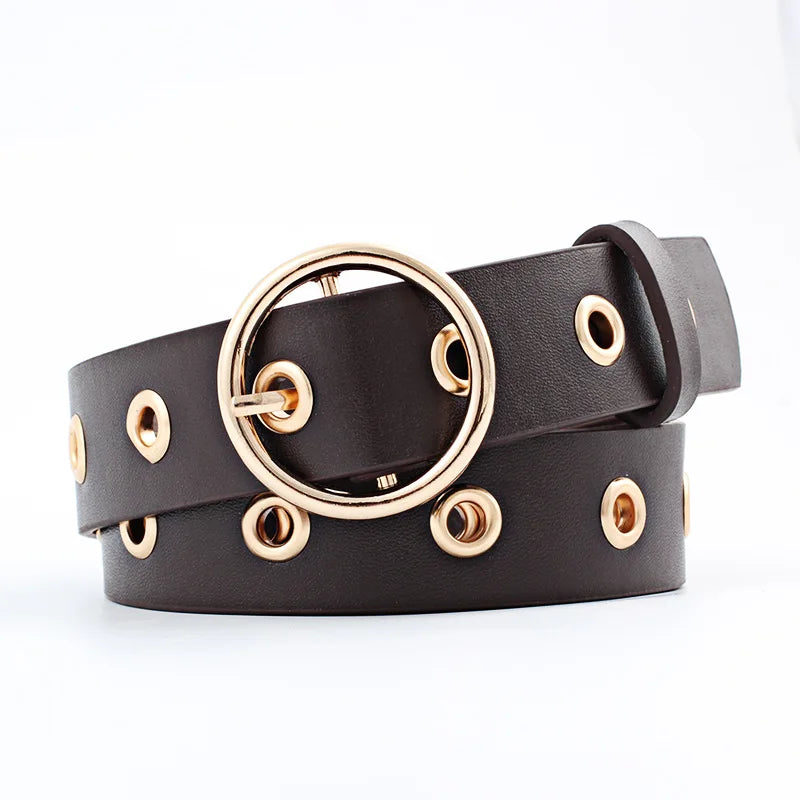 Metal Hole Metal Belt Women Girl Quality Imitation Leather Belt