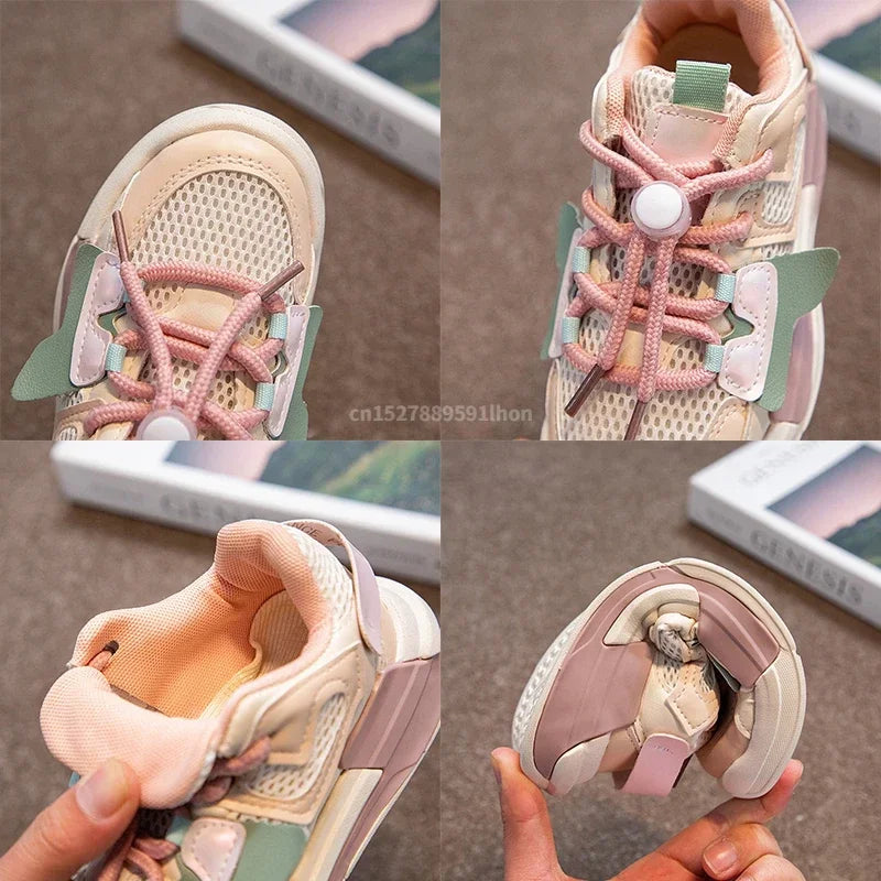 2023 Spring Children Girl Pink Shoes Autumn Mesh Breathable Kids Sneakers