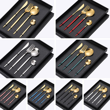 Dropshipping 4Pcs Stainless Steel Fork Spoon Cutlery Dinnerware Set Golden set