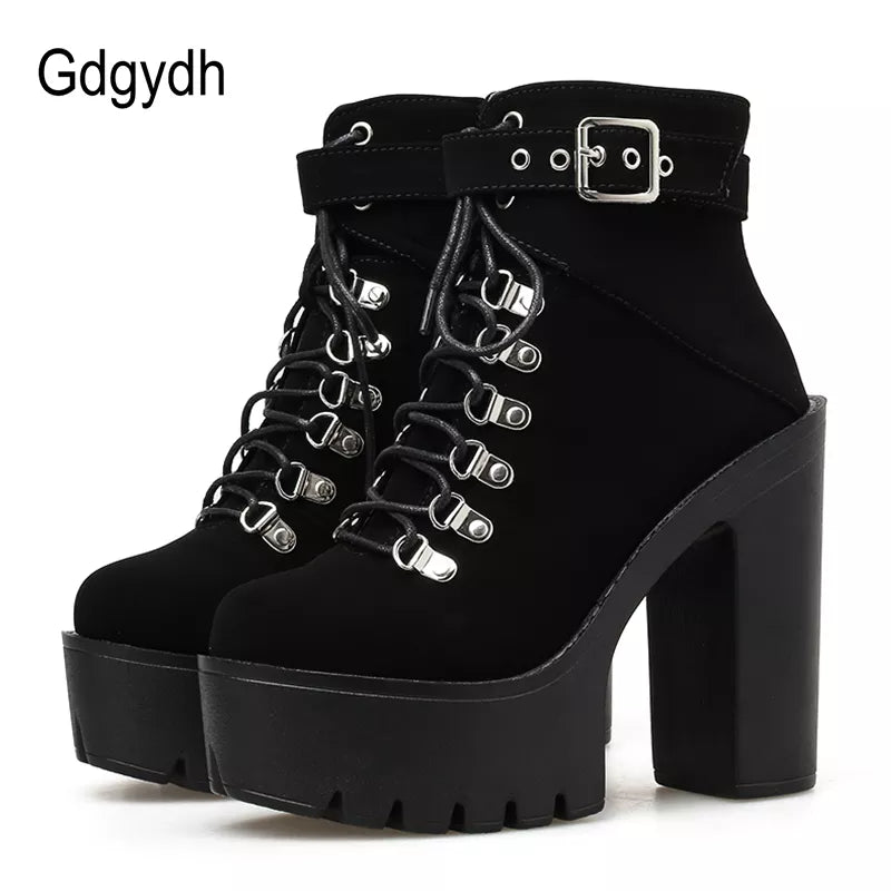 Lace Up  Boots Platform Buckle Boot Winter Shoes Thick Heel Boots With Zipper