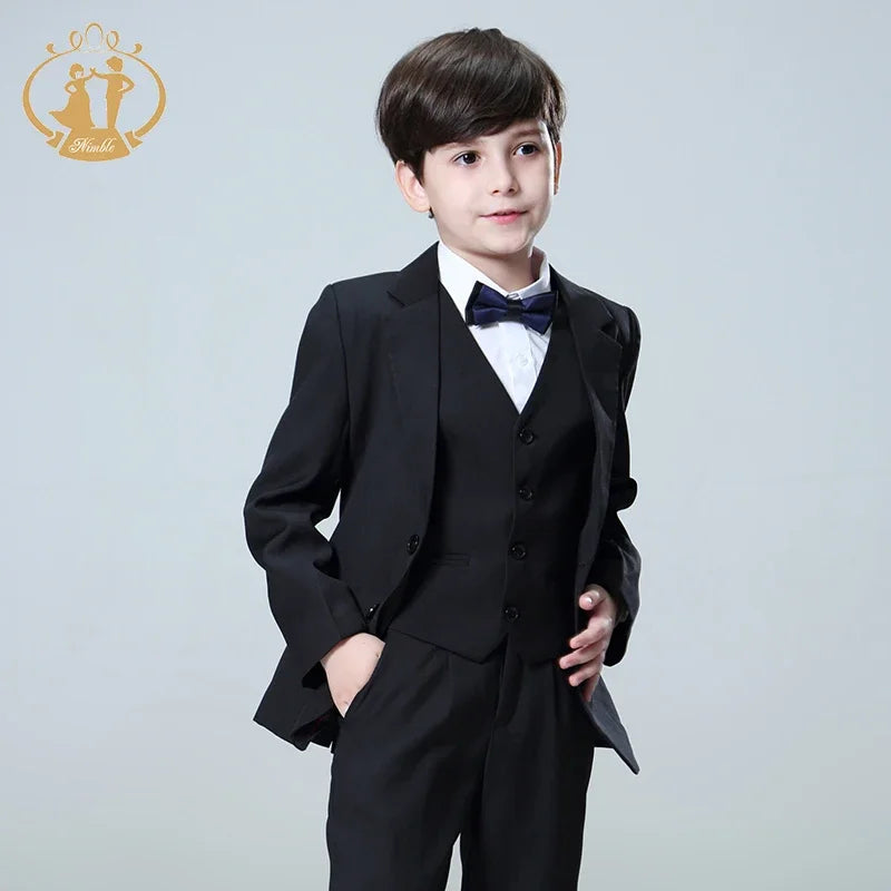 Spring Autumn Formal Suit for Boy Set Children Party Host Wedding Black Costume