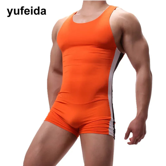 Sexy Mens Undershirts One-Piece Leotard Sport Bodysuit Jumpsuit Swimwear