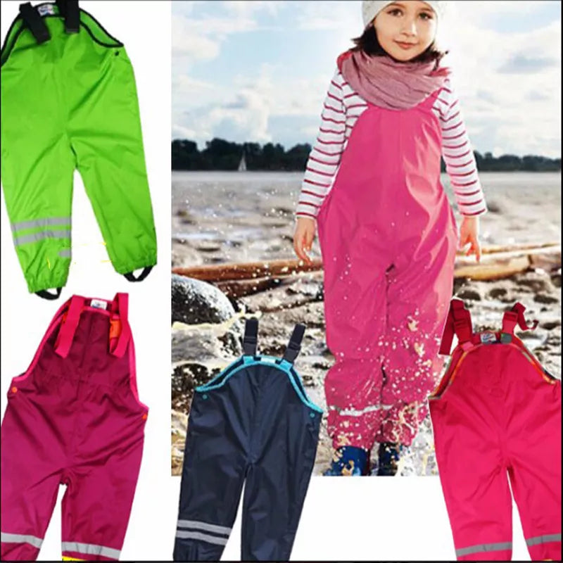 1-7y Boys Girls Suspenders Beach Pants Children Rain Pants Waterproof Ski Pants