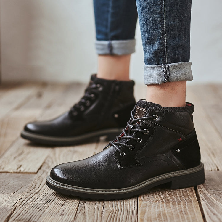 2021 Winter New Trend Leather Boots Black Low-Cut British Boots Head Lace-Up